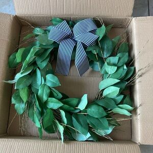 Beautiful Wreath with Black and White Striped Bow